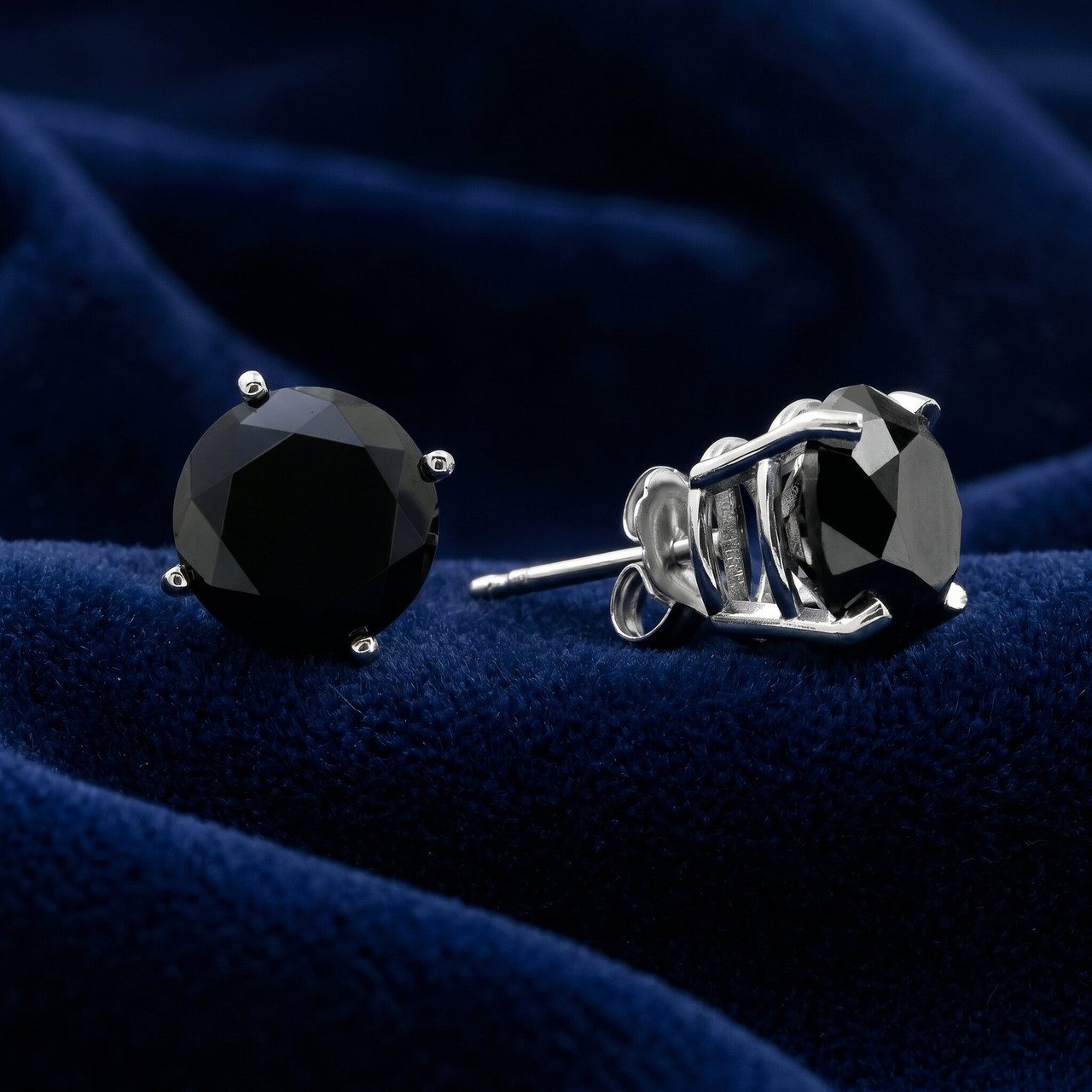 2ct Black Spinel Studs 6mm Earrings 14K White Gold