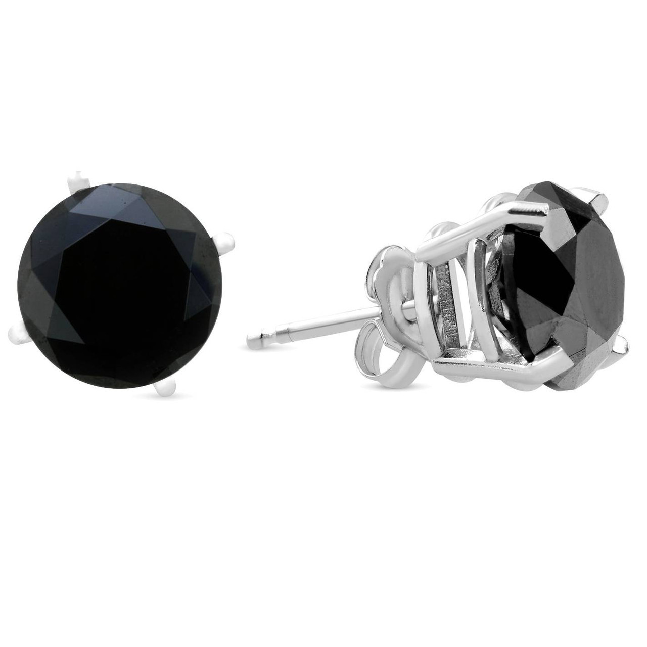 2ct Black Spinel Studs 6mm Earrings 14K White Gold