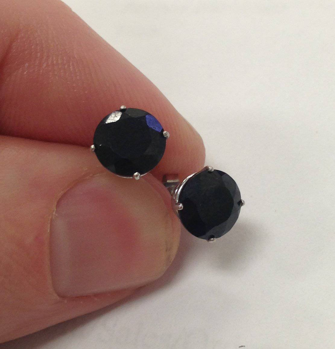 2ct Black Spinel Studs 6mm Earrings 14K White Gold