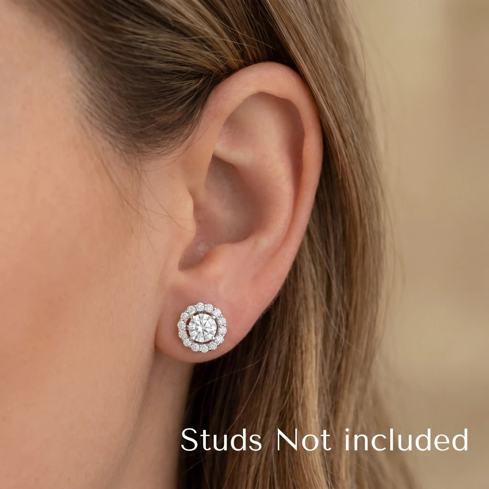 3/4ct Diamond Halo Earring Studs Jackets 14K White Gold (6-6.7mm) (G-H, I1)