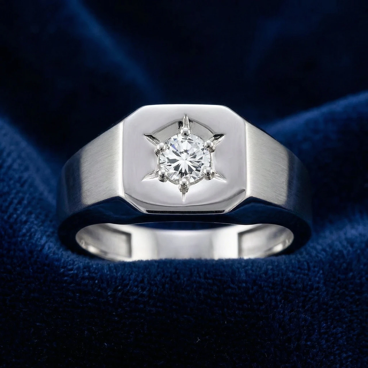Mens 1/6ct Diamond Solitaire High Polished Wedding Ring 10k White Gold (H-I, I1)