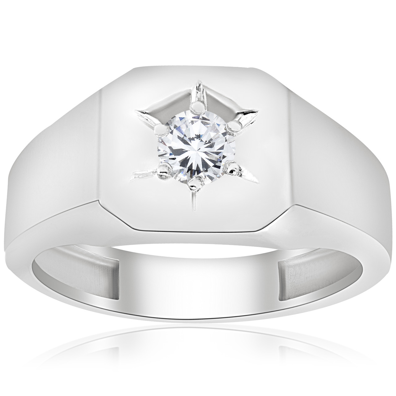 Mens 1/6ct Diamond Solitaire High Polished Wedding Ring 10k White Gold (H-I, I1)