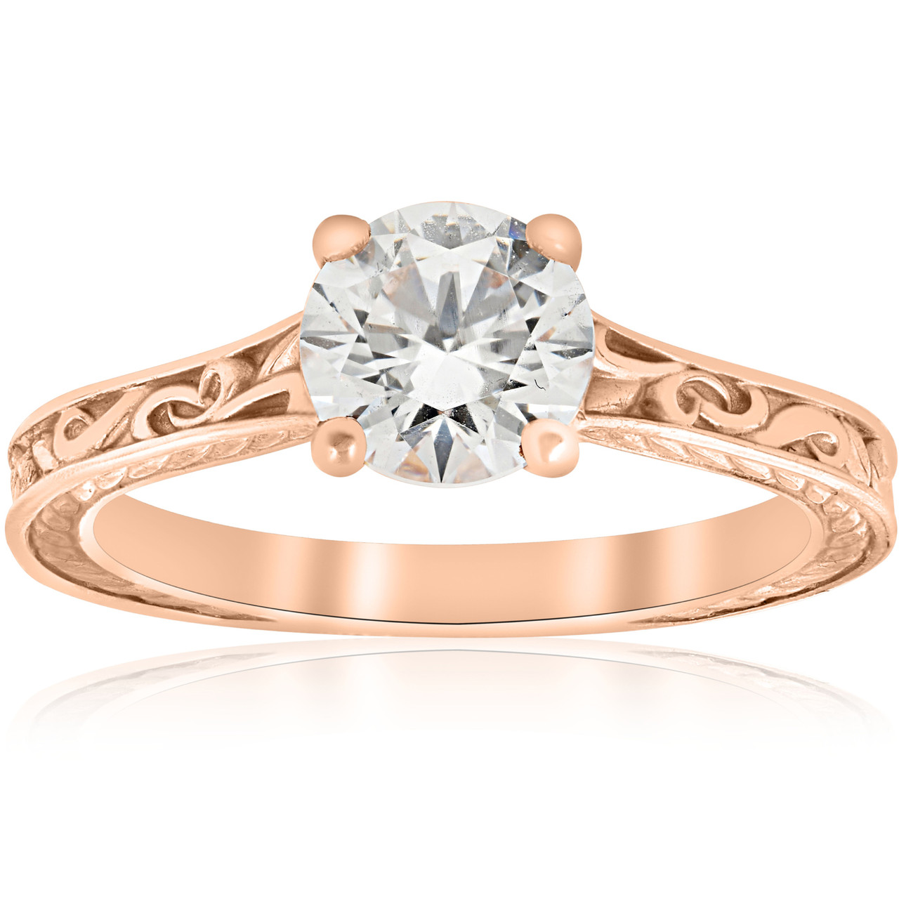 1ct Diamond Solitaire 14k Rose Gold   Engagement Ring Art Deco Lab Grown (F-G, VS)
