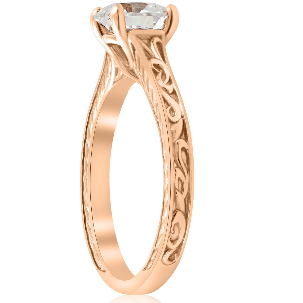 1ct Diamond Solitaire 14k Rose Gold Vintage Engagement Ring Art
