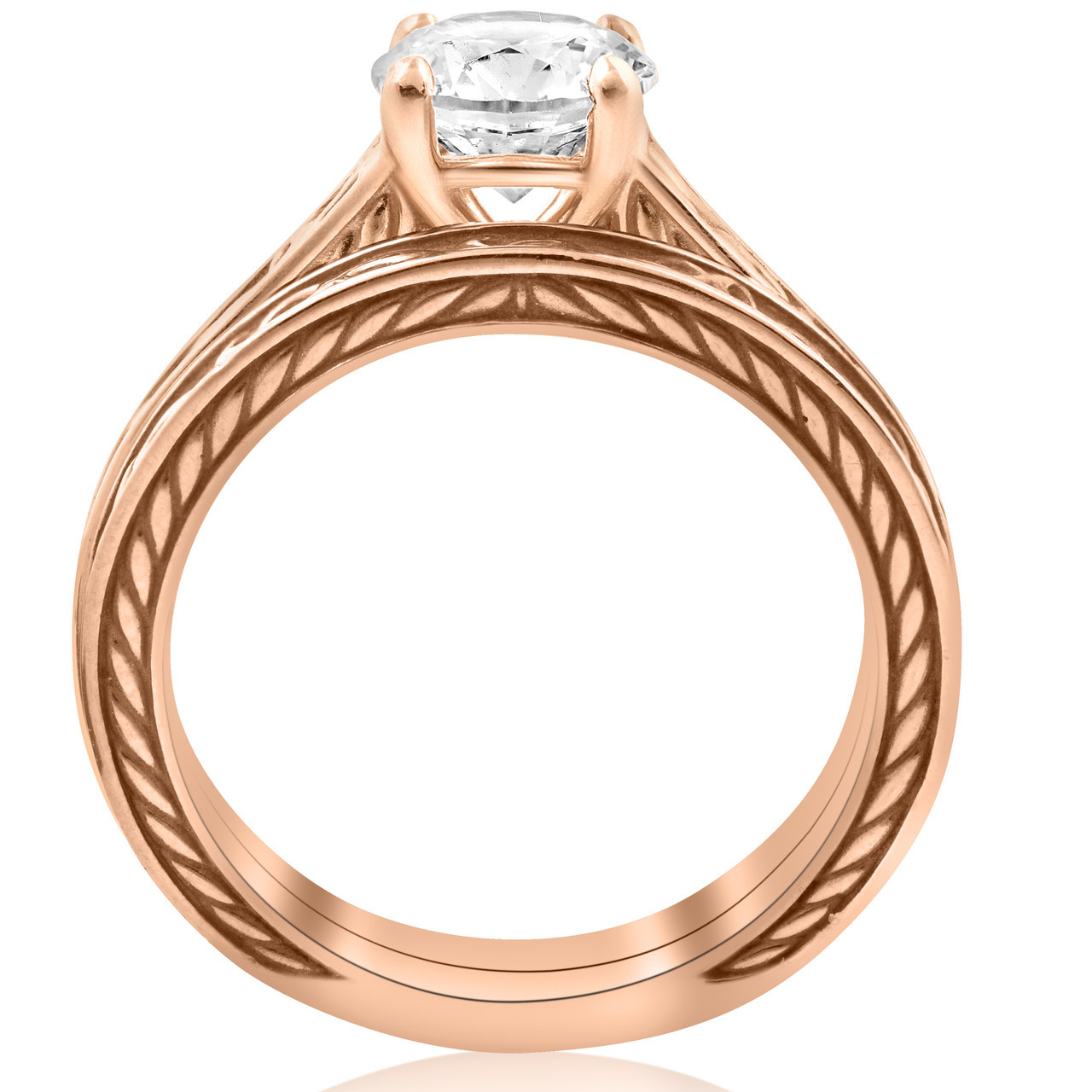 1ct Diamond Solitaire 14k Rose Gold Vintage Engagement Ring Wedding Band (G-H, SI)