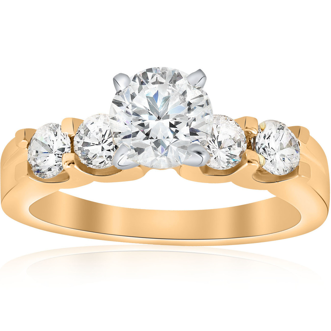 1 3/4ct Diamond 14k Yellow Gold Engagement Ring U Prong Round Cut (I-J, SI)