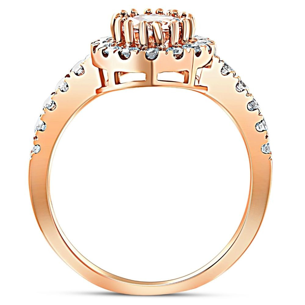 1 1/2 CT Oval Morganite & Diamond Halo Ring 14K Rose Gold (H-I, SI)