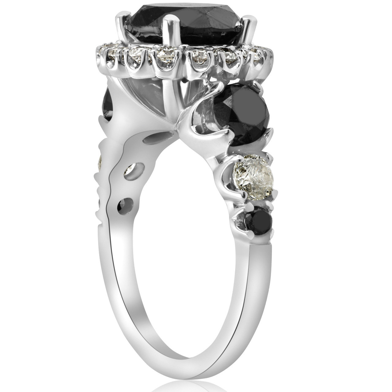 5ct Black & White Diamond Halo Engagement Ring 14k WHite Gold (I-J, I1) 5ct Black & White Diamond Halo Engagement Ring 14k WHite Gold (I-J, I1)