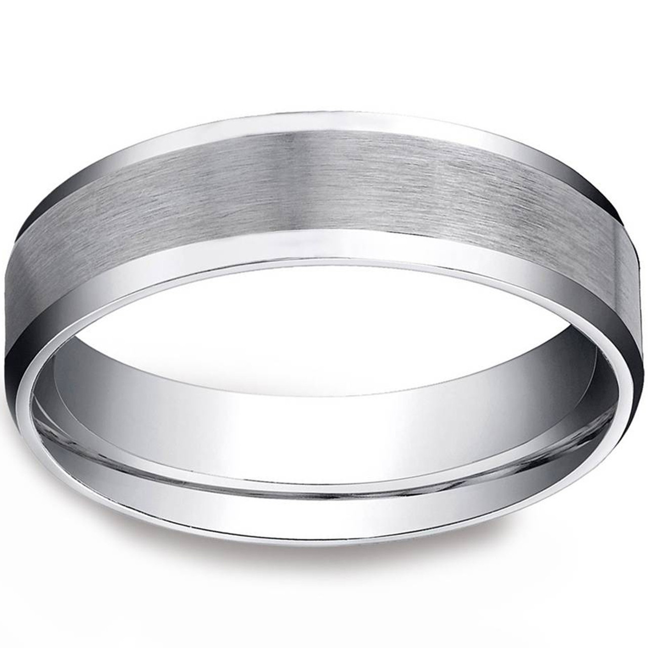 Plain Wedding Band for Women in 18ct White Gold, medium weight,  mill-grained, with a polished/brushed finish