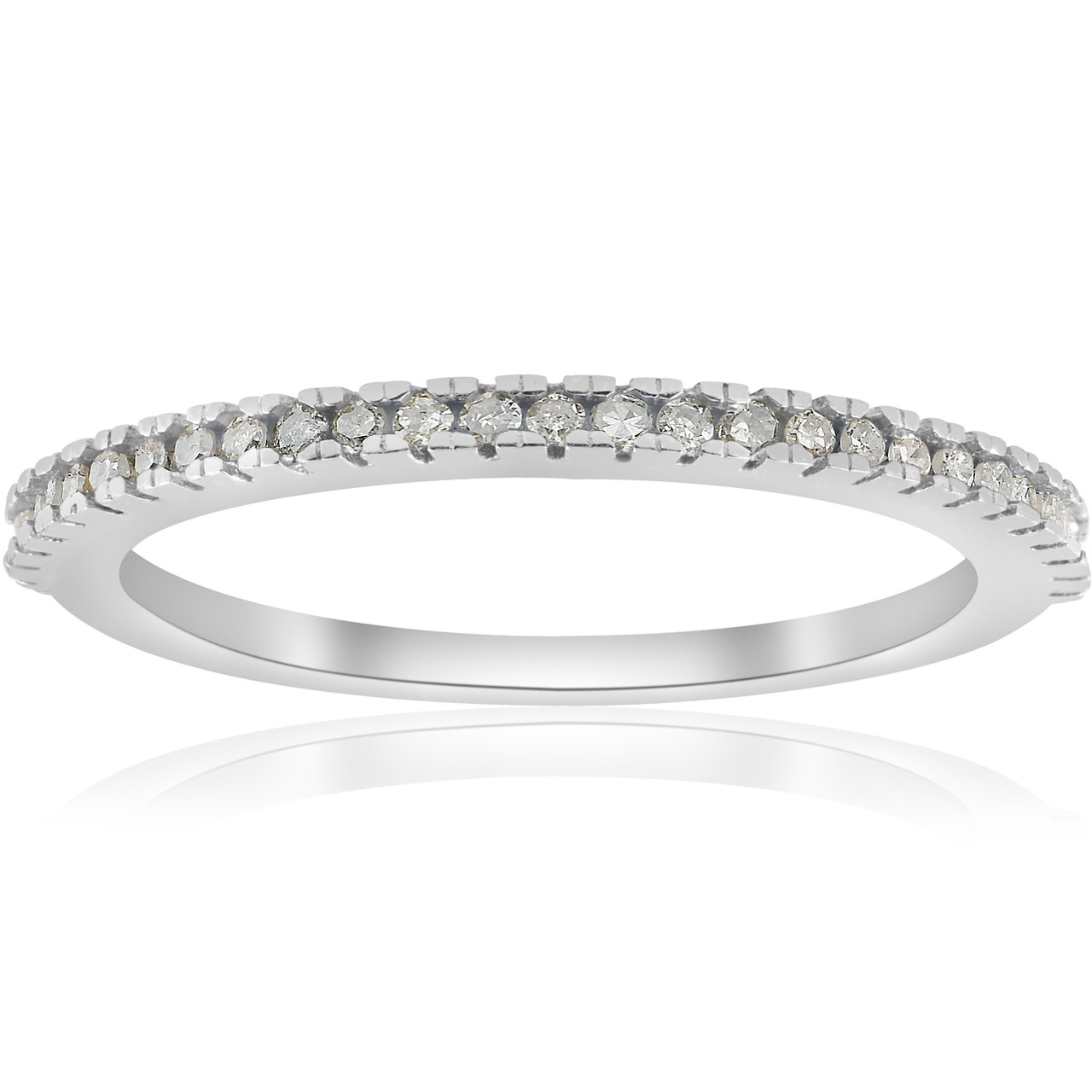 1/10ct Pave Diamond Wedding Ring 10k White Gold Stackable Womens Thin Band (H-I, I1) 1/10ct Pave Diamond Wedding Ring 10k White Gold Stackable Womens Thin Band (H-I, I1)