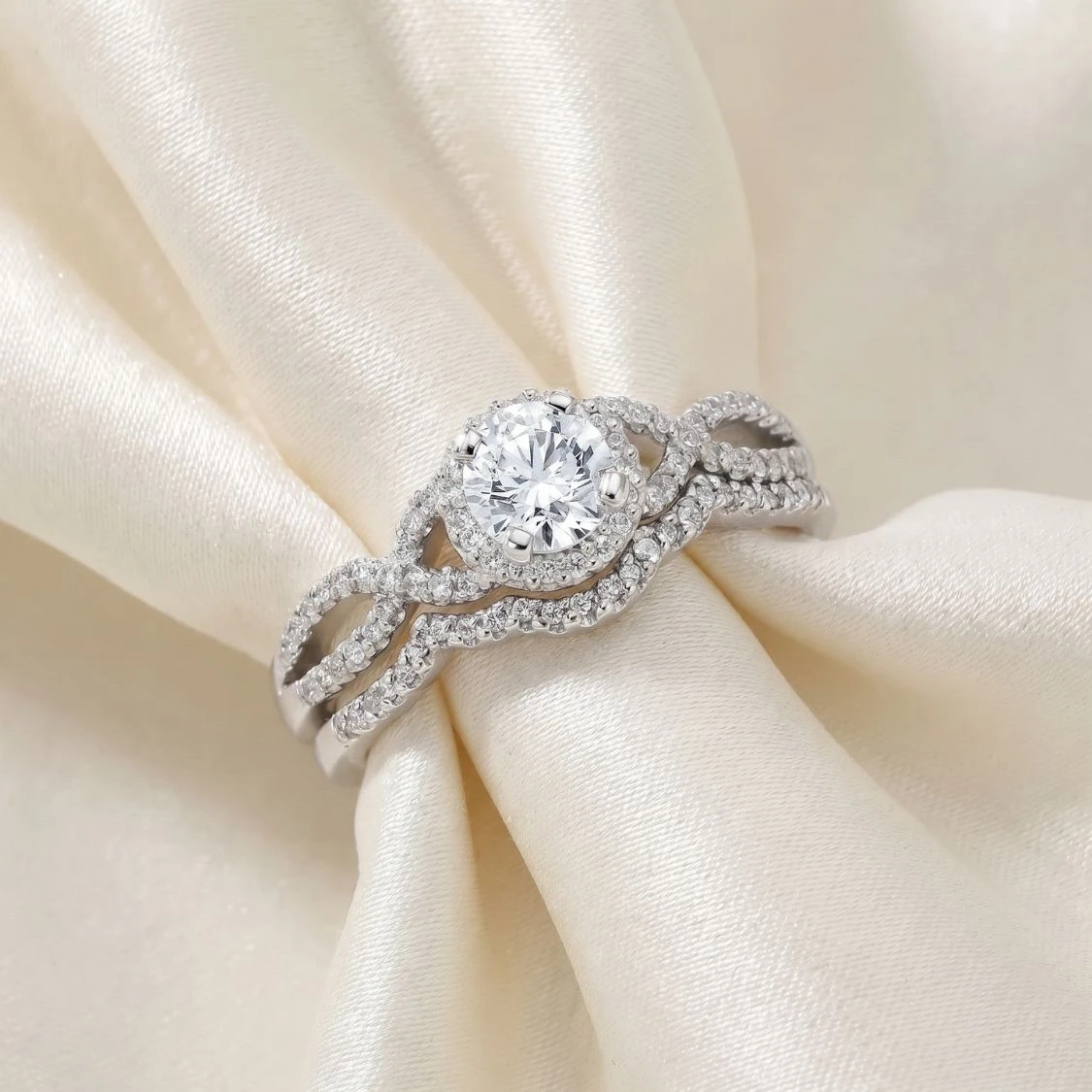 3/4ct Diamond Infinity Engagement Wedding Ring Set White Gold (G-H, I1)