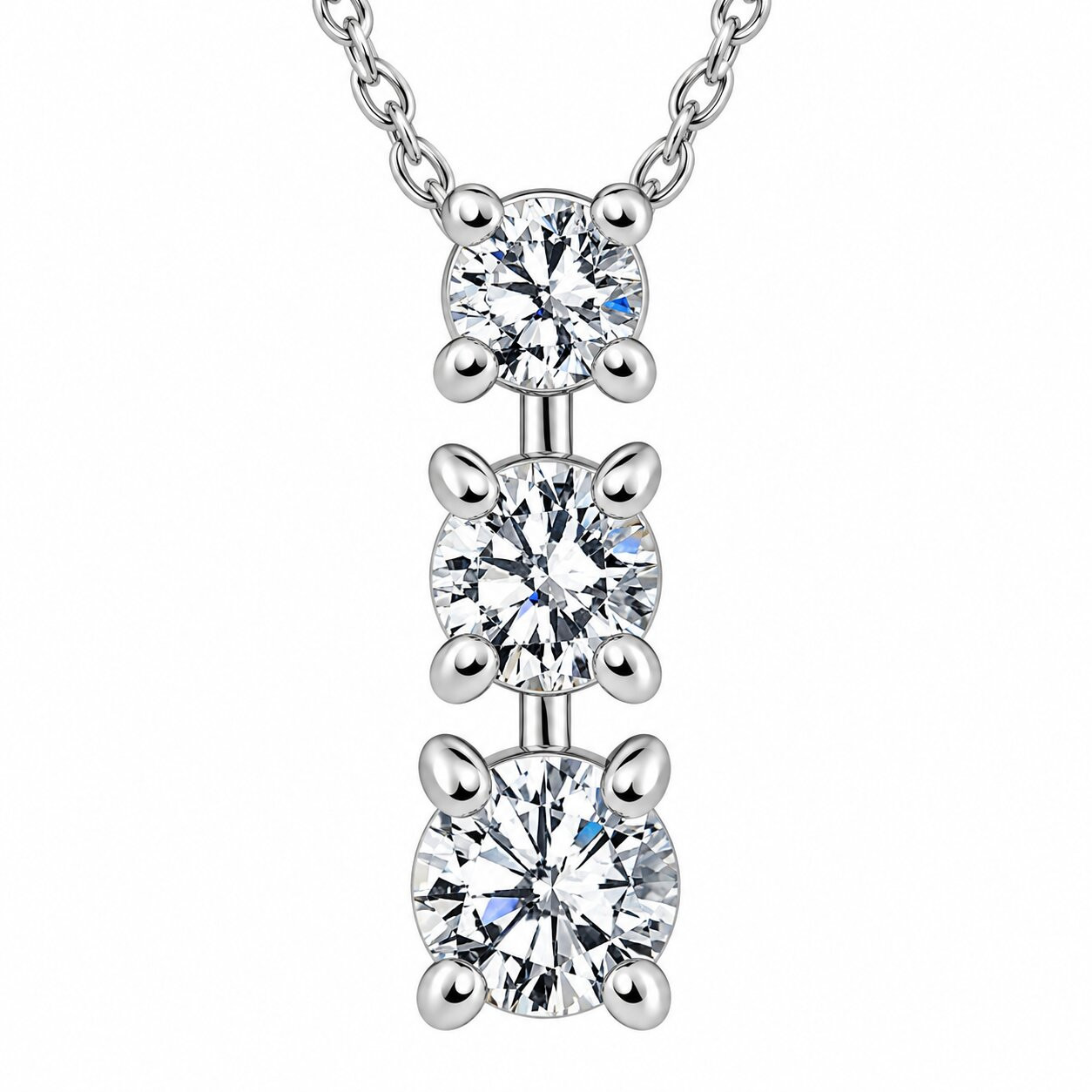 1/2ct 3-Stone Diamond Pendant 14k White Gold (G-H, I1)