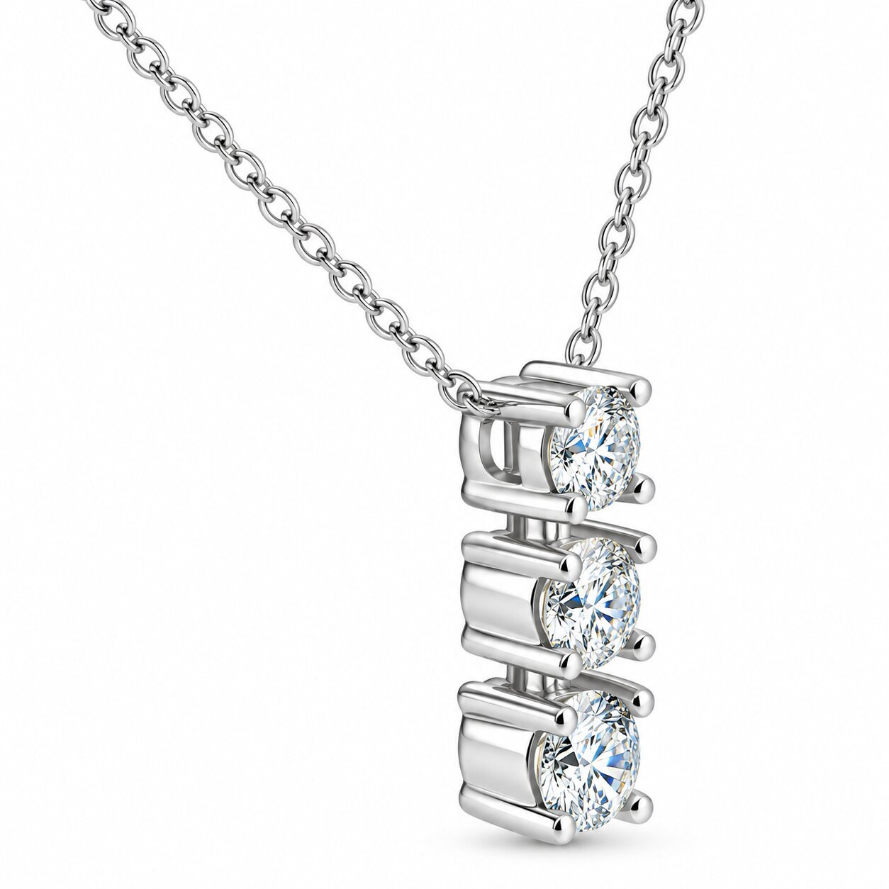 1/2ct 3-Stone Diamond Pendant 14k White Gold (G-H, I1)
