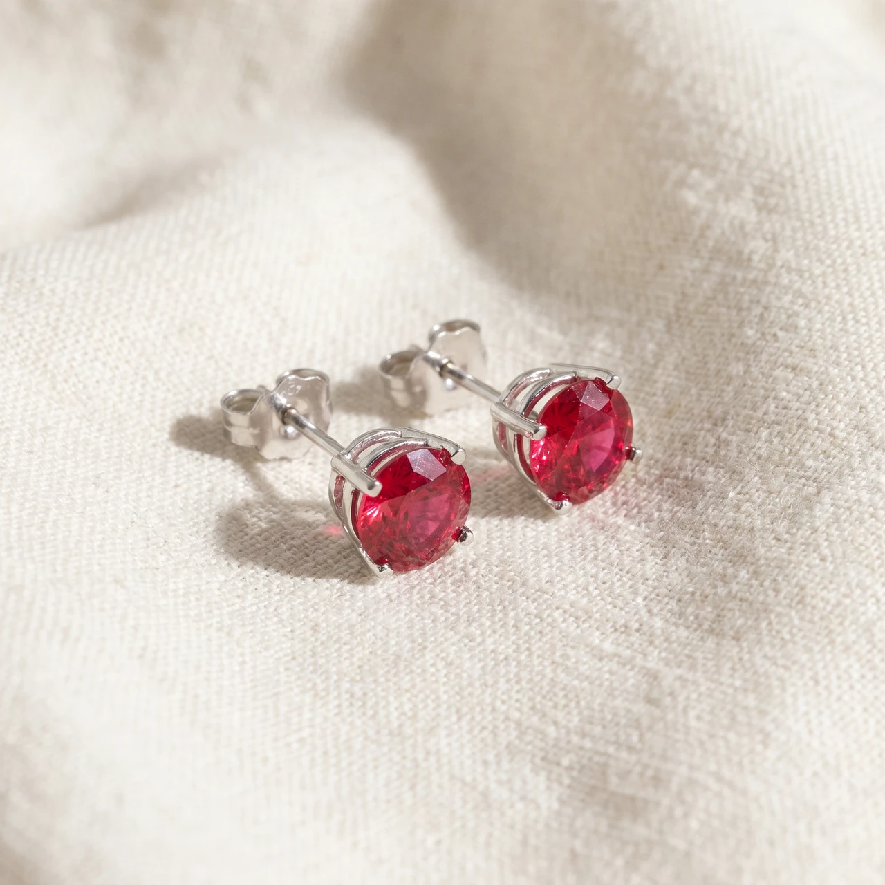 2ct Ruby Studs 14K White Gold Womens Earrings