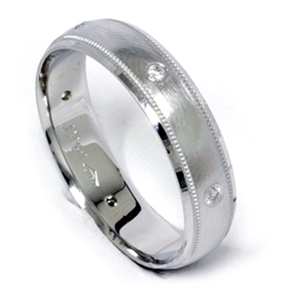 Mens 14K White Gold Diamond Wedding Brushed Band Ring (G-H, SI)