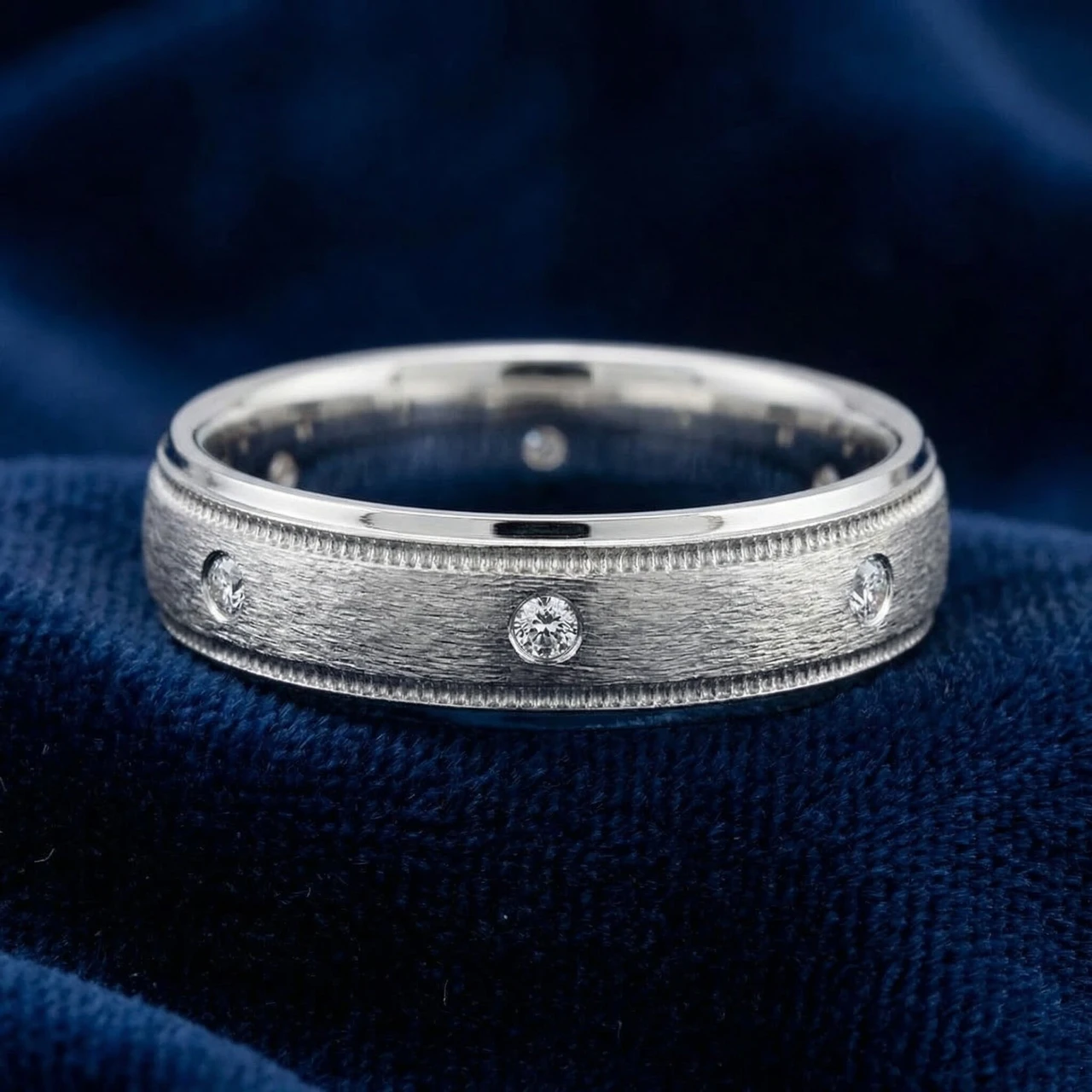 Mens 14K White Gold Diamond Wedding Brushed Band Ring (G-H, SI)