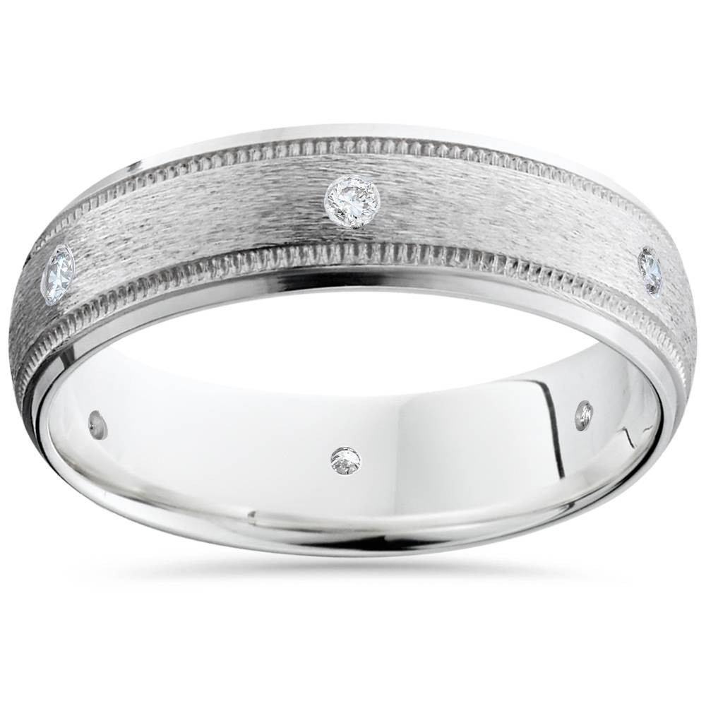 Mens 14K White Gold Diamond Wedding Brushed Band Ring (G-H, SI)