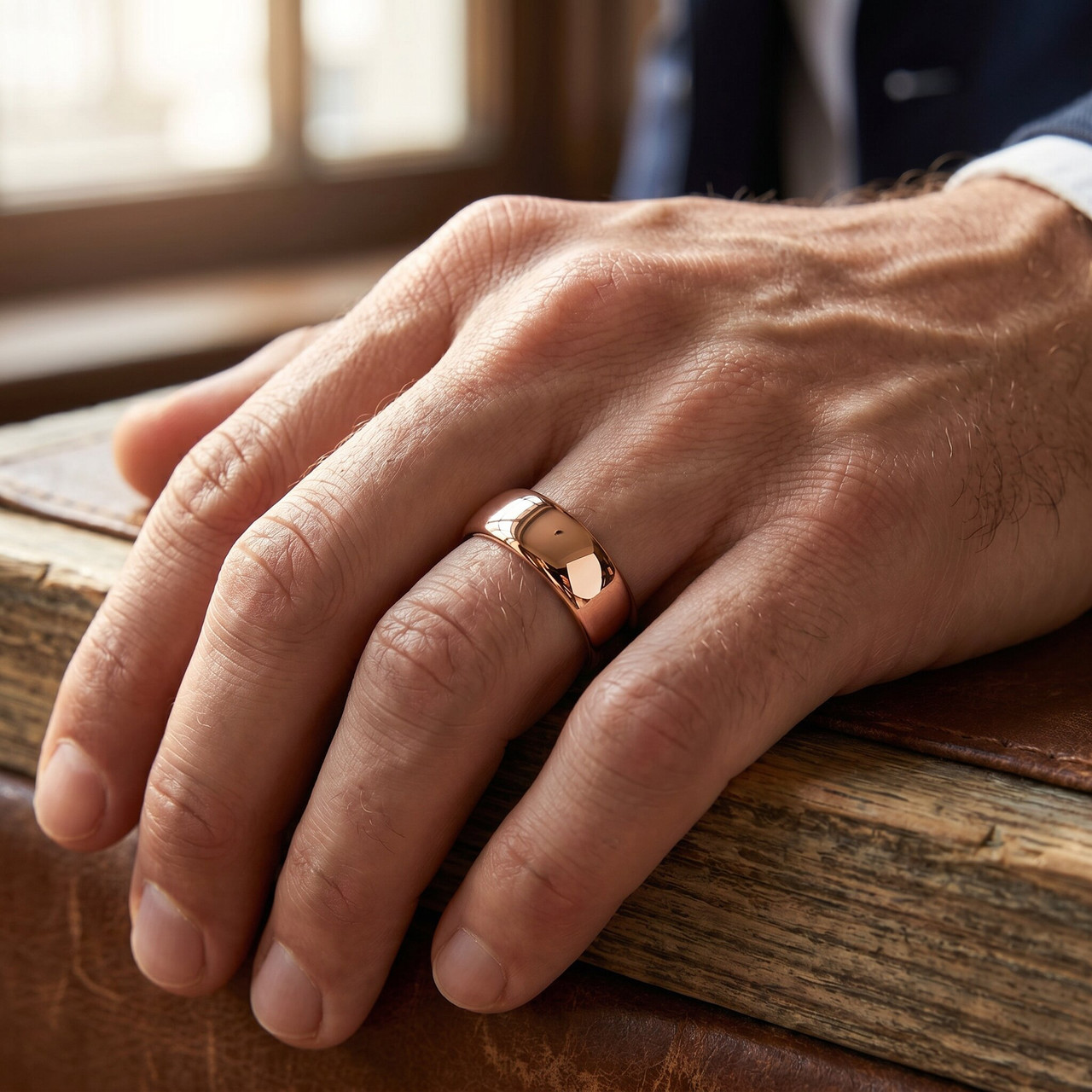 8mm Dome High Polished Wedding Band 10k Rose Gold