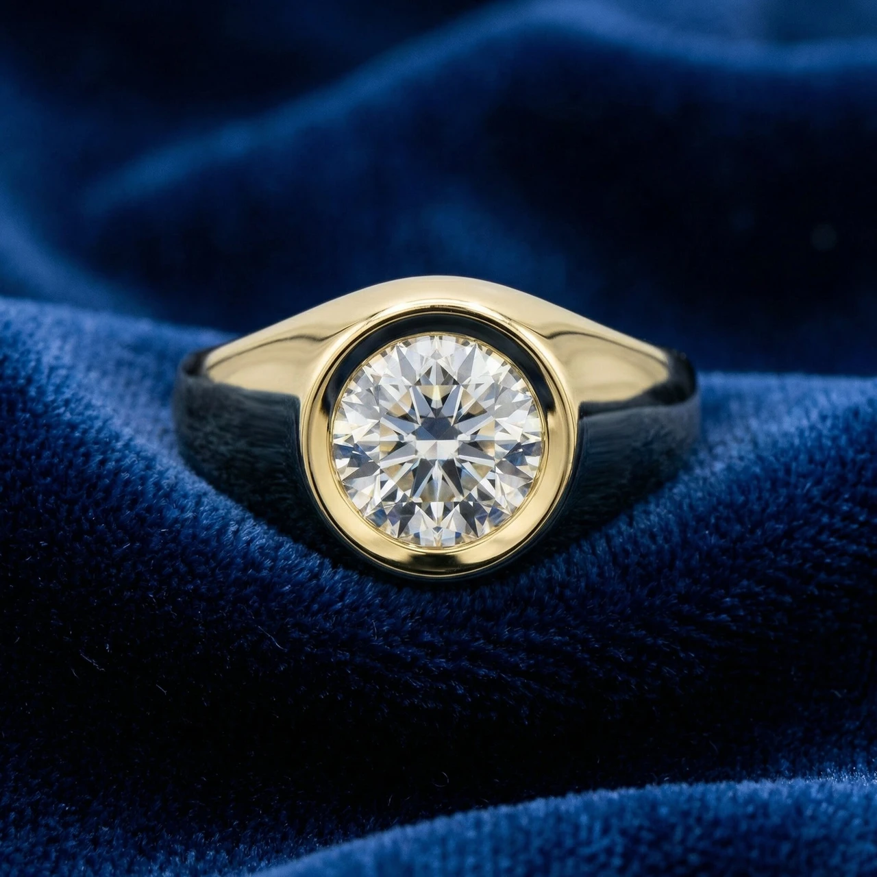 1.50CT Men's Bezel Diamond Solitaire Ring 14K Yellow Gold (G-H, I1)