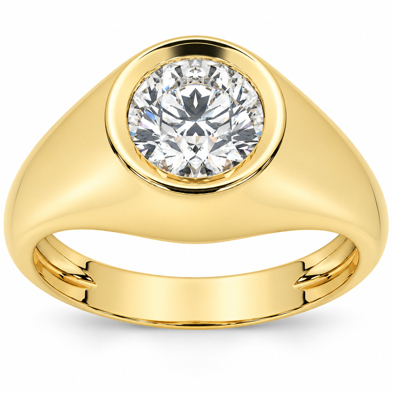 1.50CT Men's Bezel Diamond Solitaire Ring 14K Yellow Gold (G-H, I1)