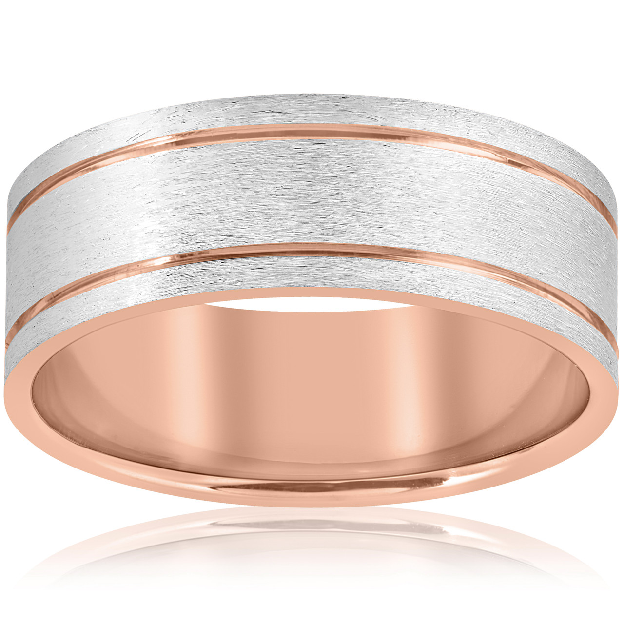 14k Rose Gold 8MM Two Tone Flat Brushed Comfort Fit Mens Wedding Band 14k Rose Gold 8MM Two Tone Flat Brushed Comfort Fit Mens Wedding Band