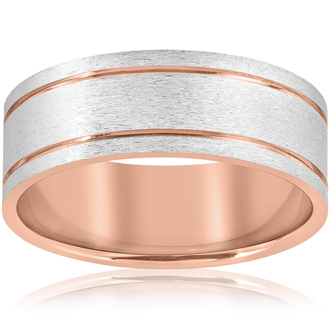 14k Rose Gold 8MM Two Tone Flat Brushed Comfort Fit Mens Wedding Band 14k Rose Gold 8MM Two Tone Flat Brushed Comfort Fit Mens Wedding Band