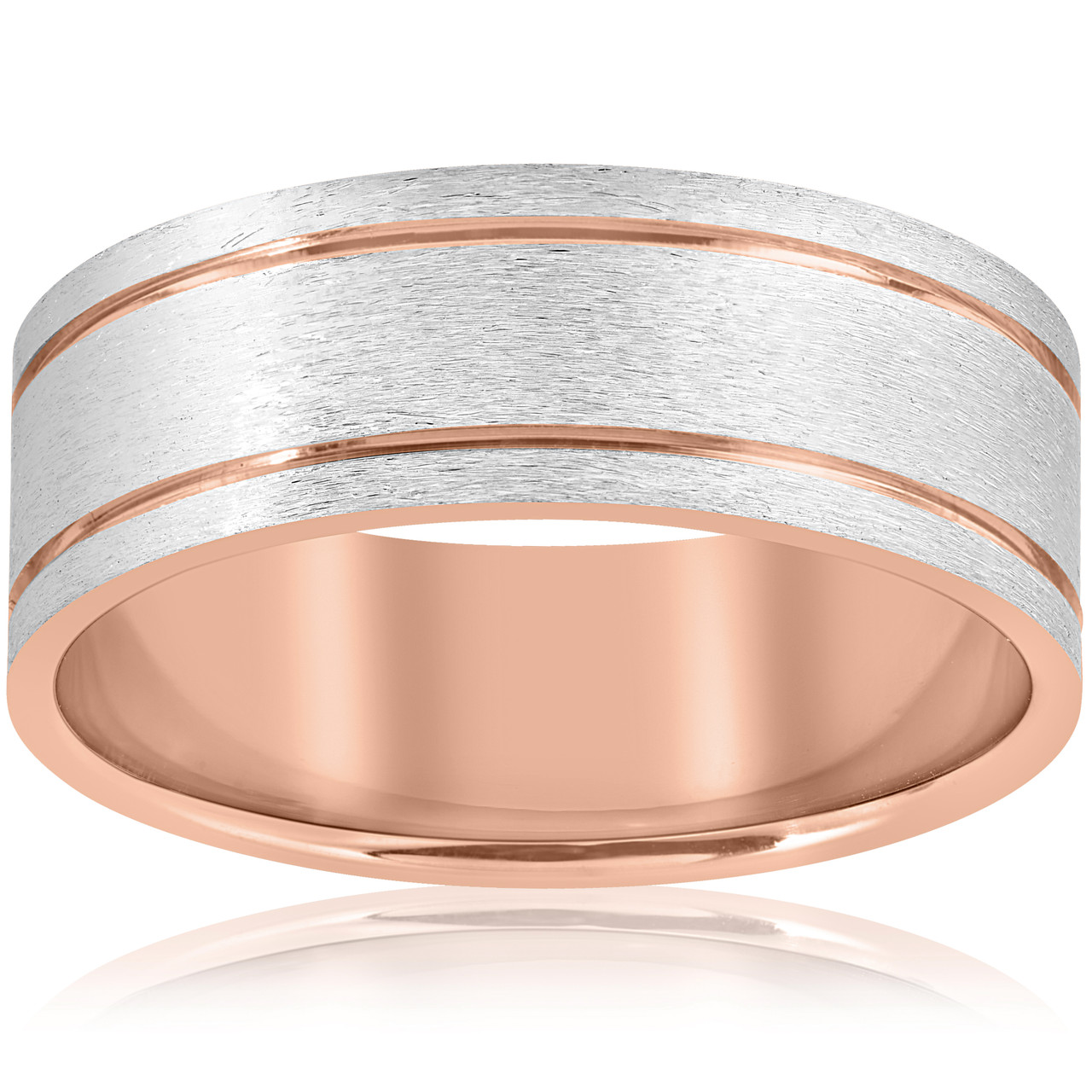 Brushed Silver With Rose Gold Comfort Fit Band, Rose Gold