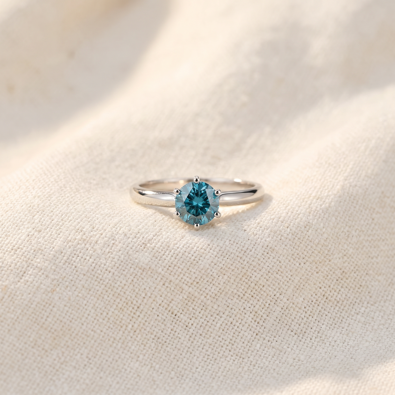 1 1/2ct Blue Diamond Solitaire Engagement Ring 14K White Gold (Blue, I1)