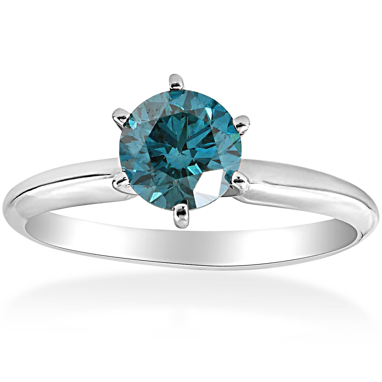 1 1/2ct Blue Diamond Solitaire Engagement Ring 14K White Gold