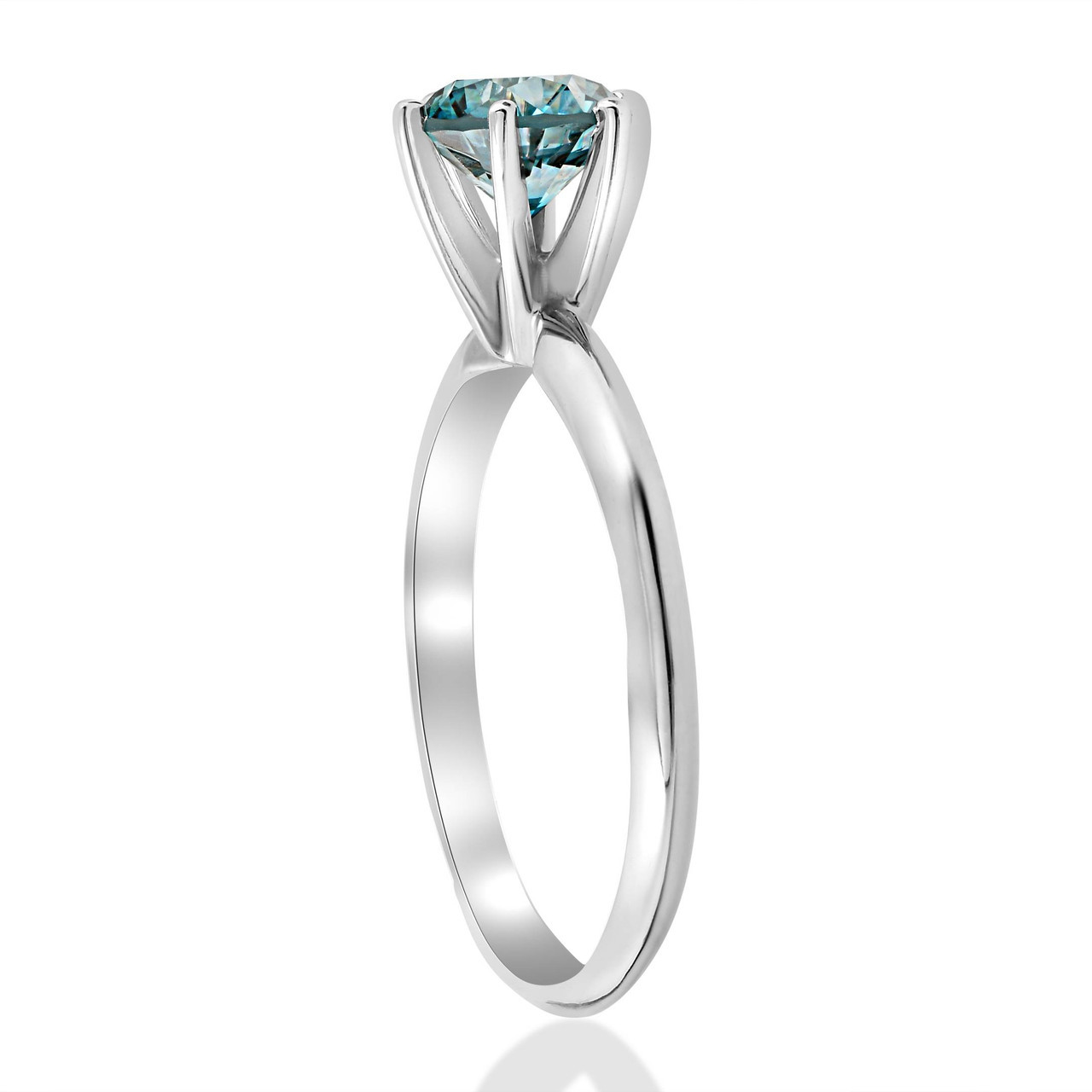 1 1/2ct Blue Diamond Solitaire Engagement Ring 14K White Gold (Blue, I1)