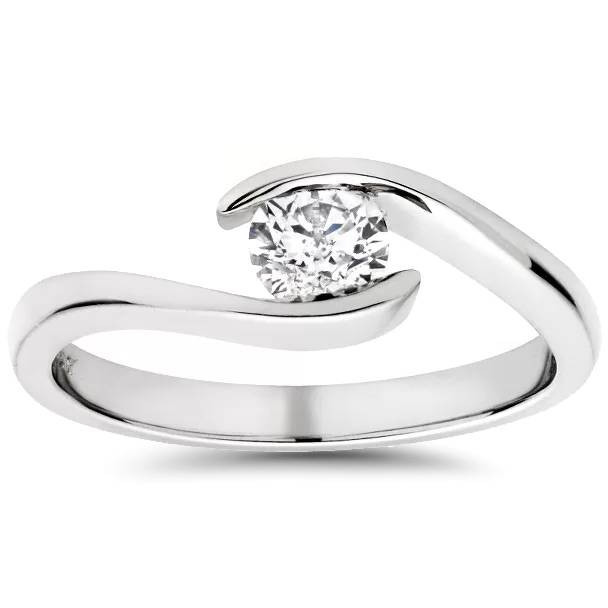 1/3ct Round Diamond Solitaire Modern Engagement Ring 14K White Gold (H-I, I1)