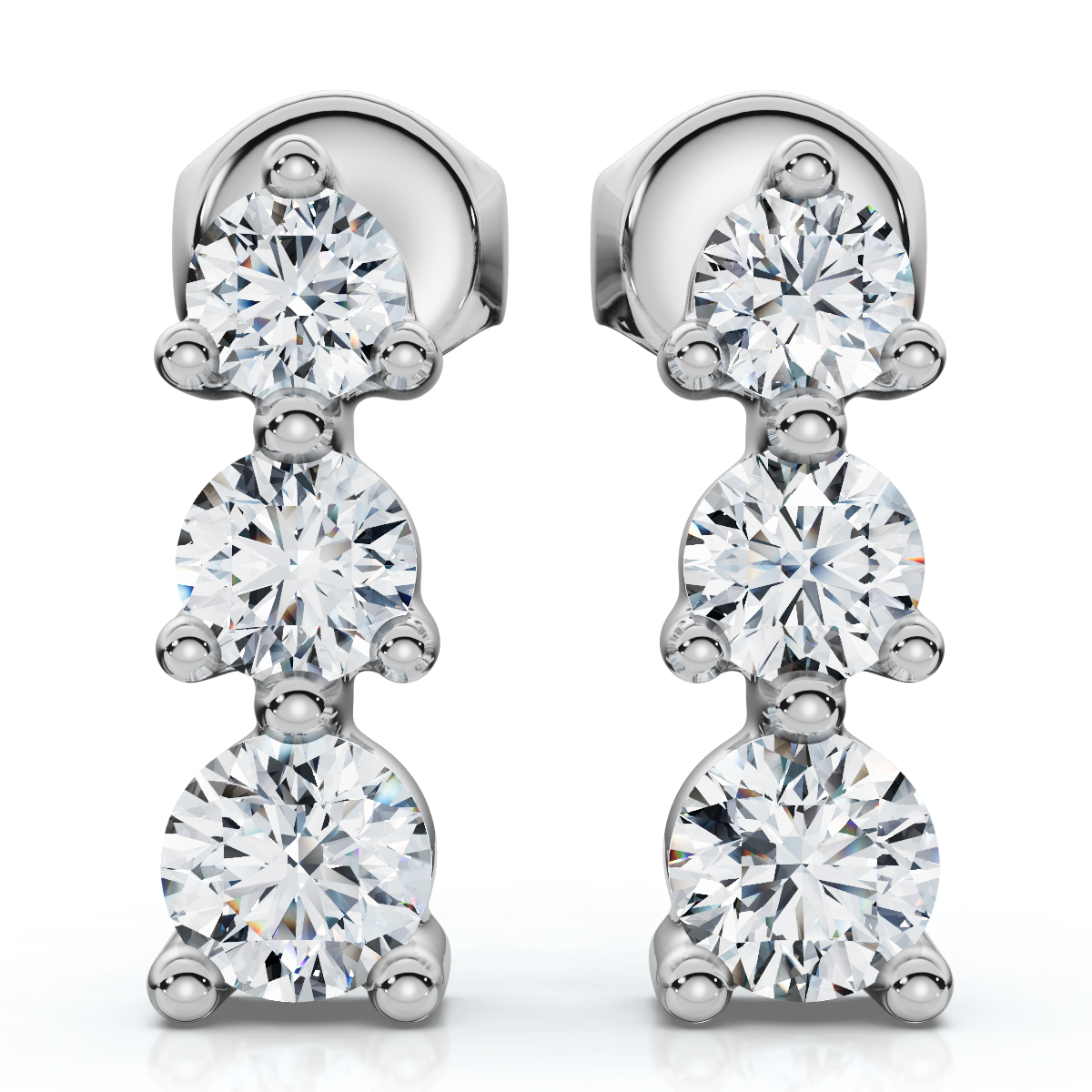 1/2ct 3 Stone Round Graduated Diamond Earrings 14K White Gold (G-H, I2-I3)