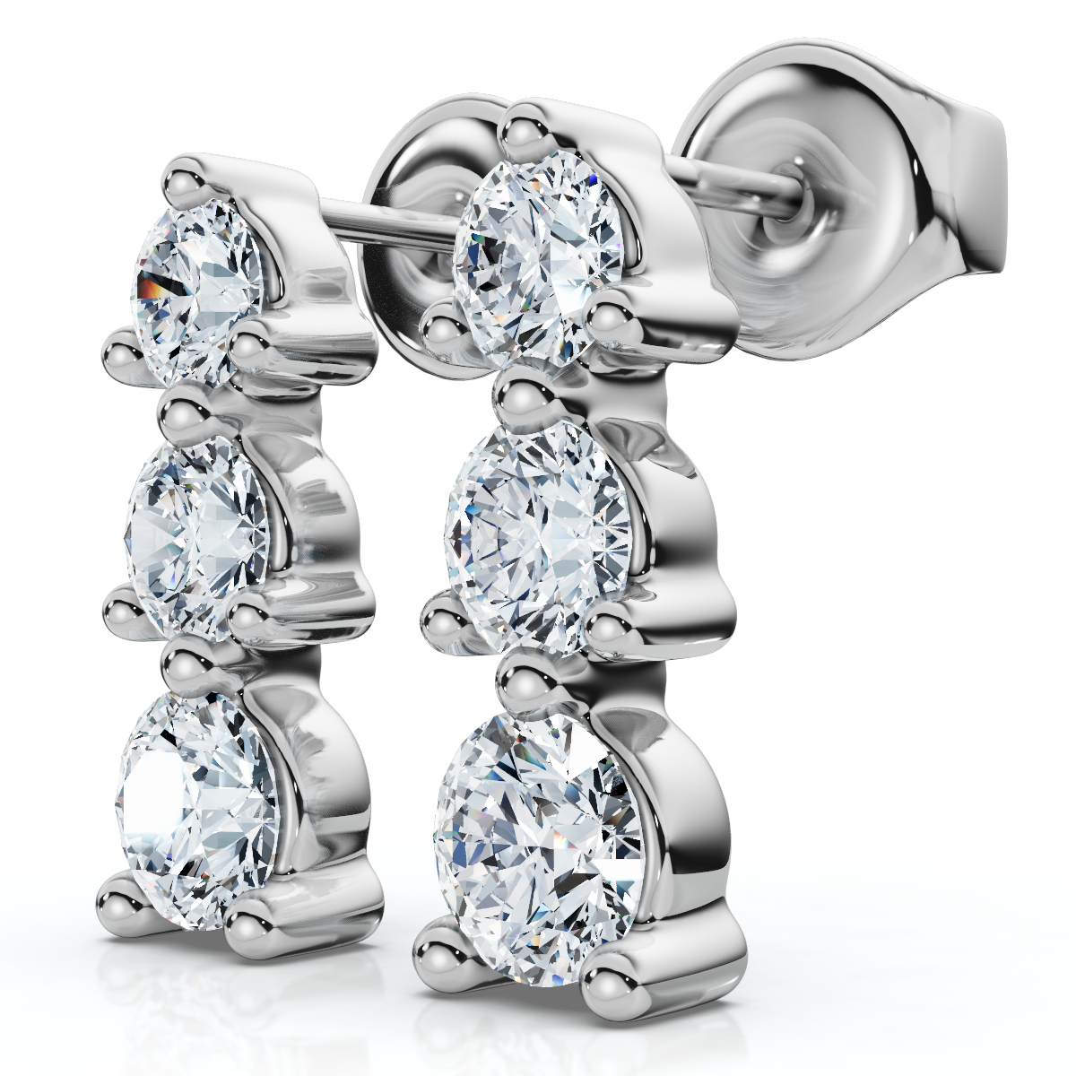 1/2ct 3 Stone Round Graduated Diamond Earrings 14K White Gold (G-H, I2-I3)