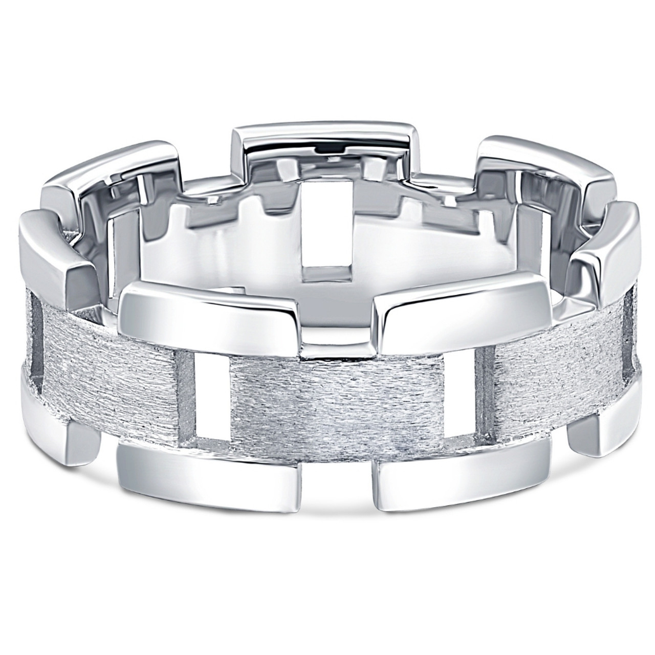 14k White Gold Solid Brushed Mens Heavy Weight Wedding Band