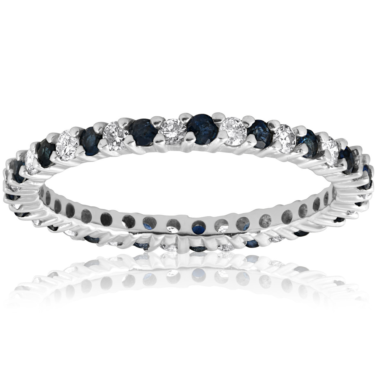 1/2ct Blue Sapphire Diamond Wedding Band Stackable Eternity Ring 14k White Gold (G-H, I1)