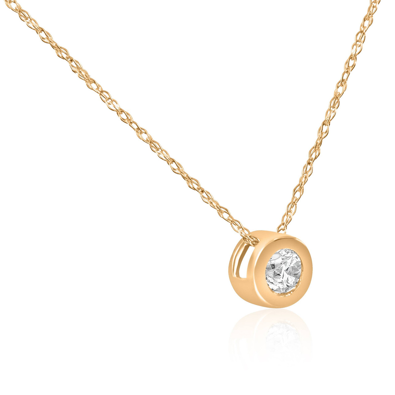 0.5 Carat 14K Yellow Gold Round Diamond Bezel Solitaire Pendant Necklace H