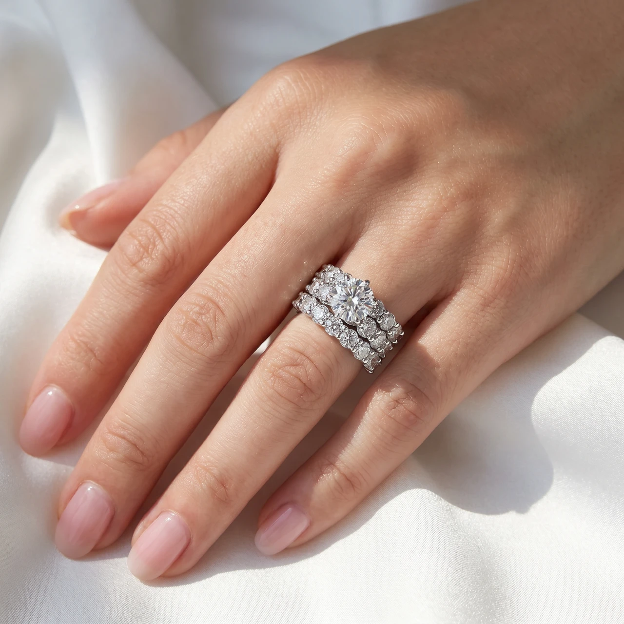 7ct Diamond Engagement Eternity Wedding Ring Set 14k White Gold (H-I, I1)