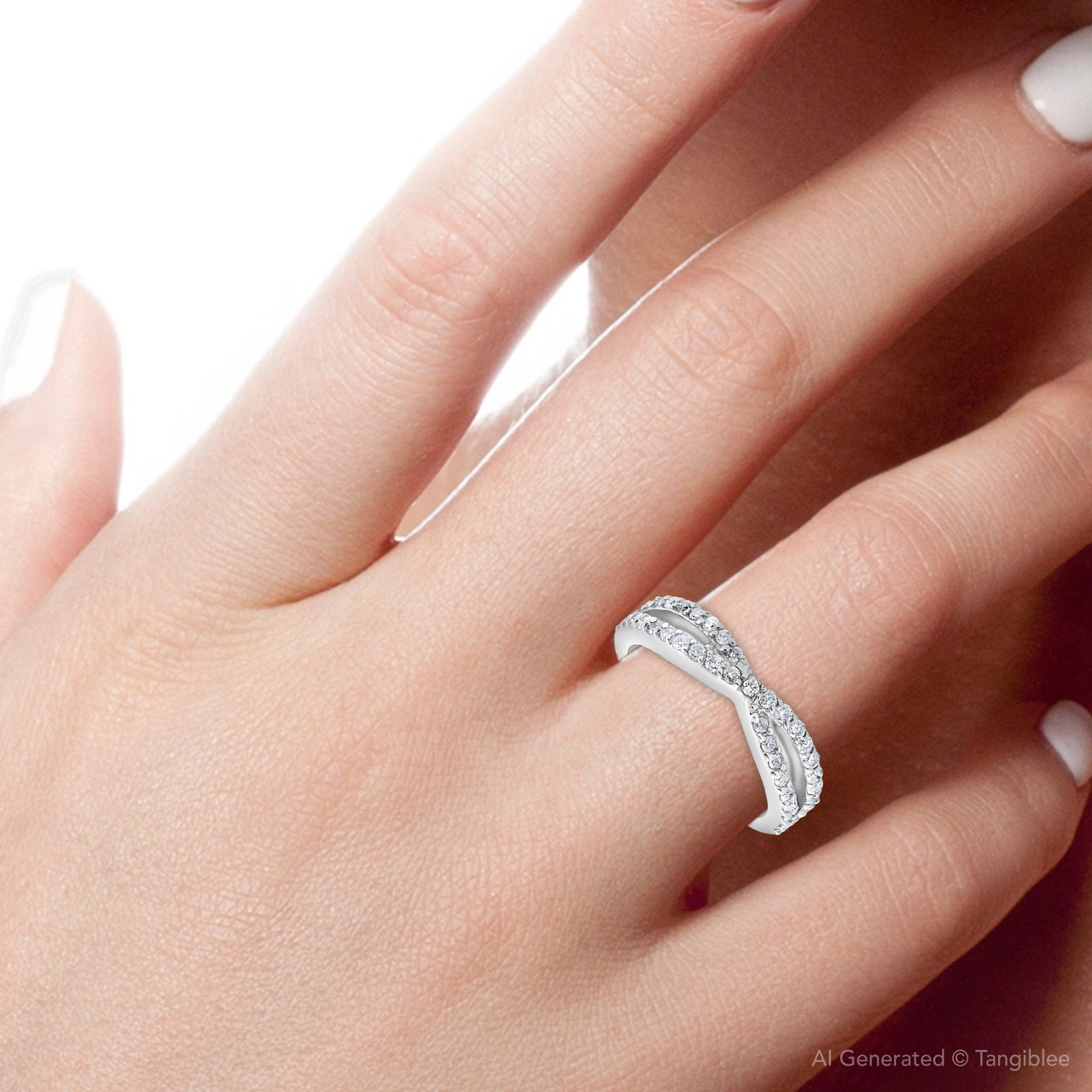 3/8Ct Diamond Crossover Infinity Stackable Wedding Band Twist Ring White Gold (H-I, I1)