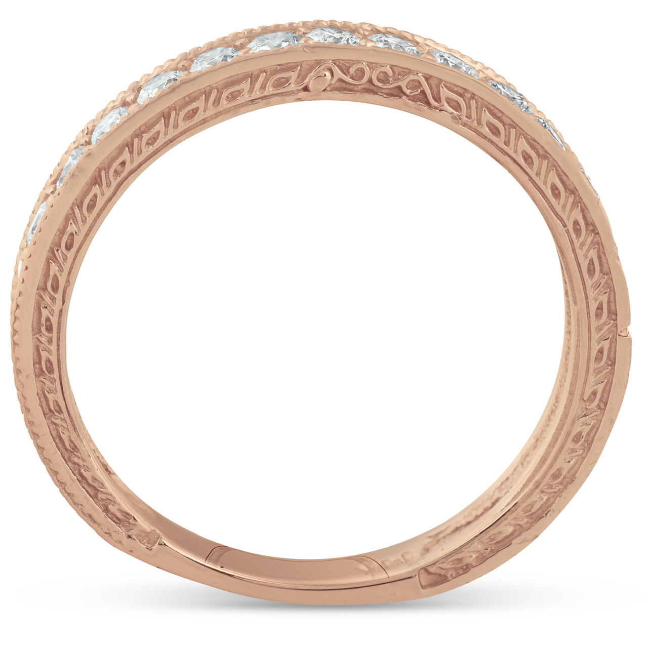 14k Rose Gold 1/3ct Diamond Vintage Wedding Ring Scroll Pattern Stackable Band (F-G, VS)