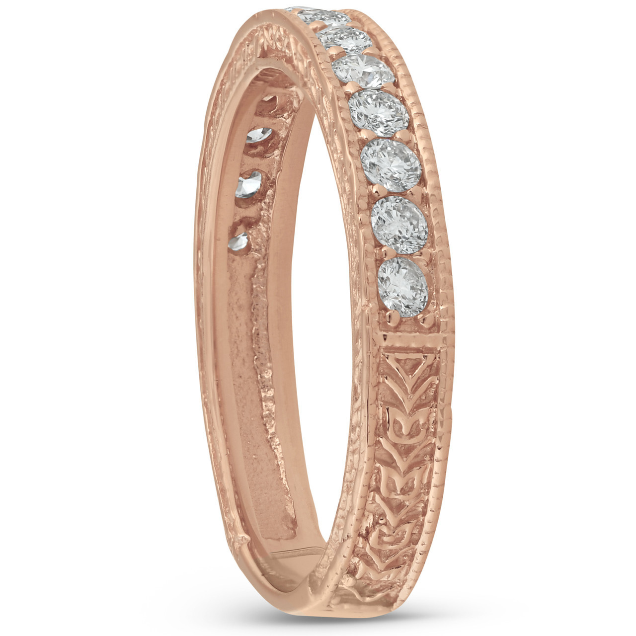 14k Rose Gold 1/3ct Diamond Vintage Wedding Ring Scroll Pattern Stackable Band (F-G, VS)