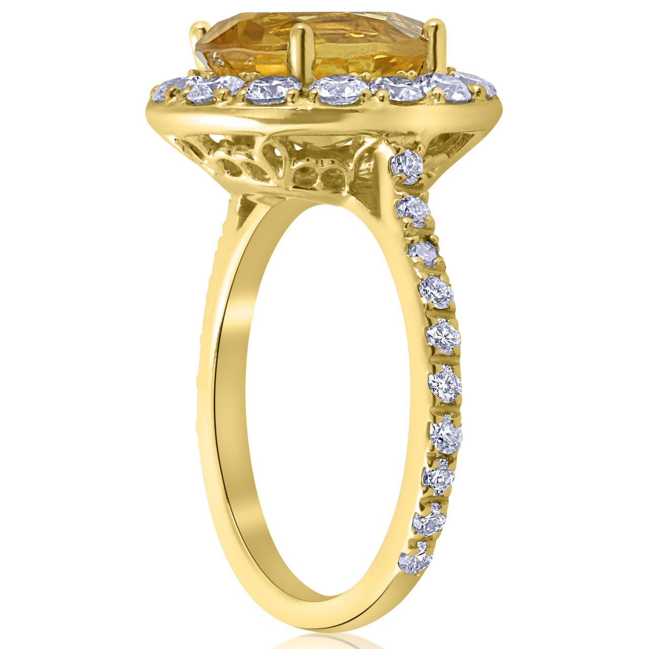 4 1/2 cttw Oval Citrine Diamond Halo Vintage Ring Engagement 14k Yellow Gold (G-H, SI)