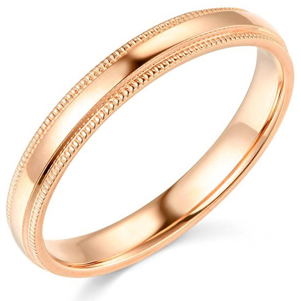 4mm Milgrain Plain High Polished Dome Wedding Band 10k White, Yellow, Rose Gold