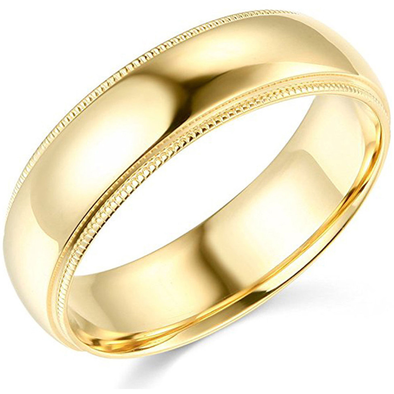 6mm Milgrain Plain High Polished Dome Wedding Band 10k White, Yellow, Rose Gold