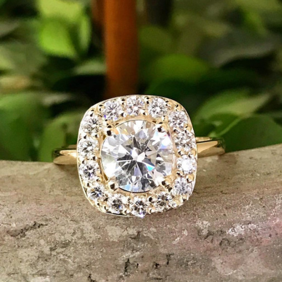 2Ct Diamond Cushion Halo Engagement Ring 14k Yellow Gold Lab Grown (F-G, VS)