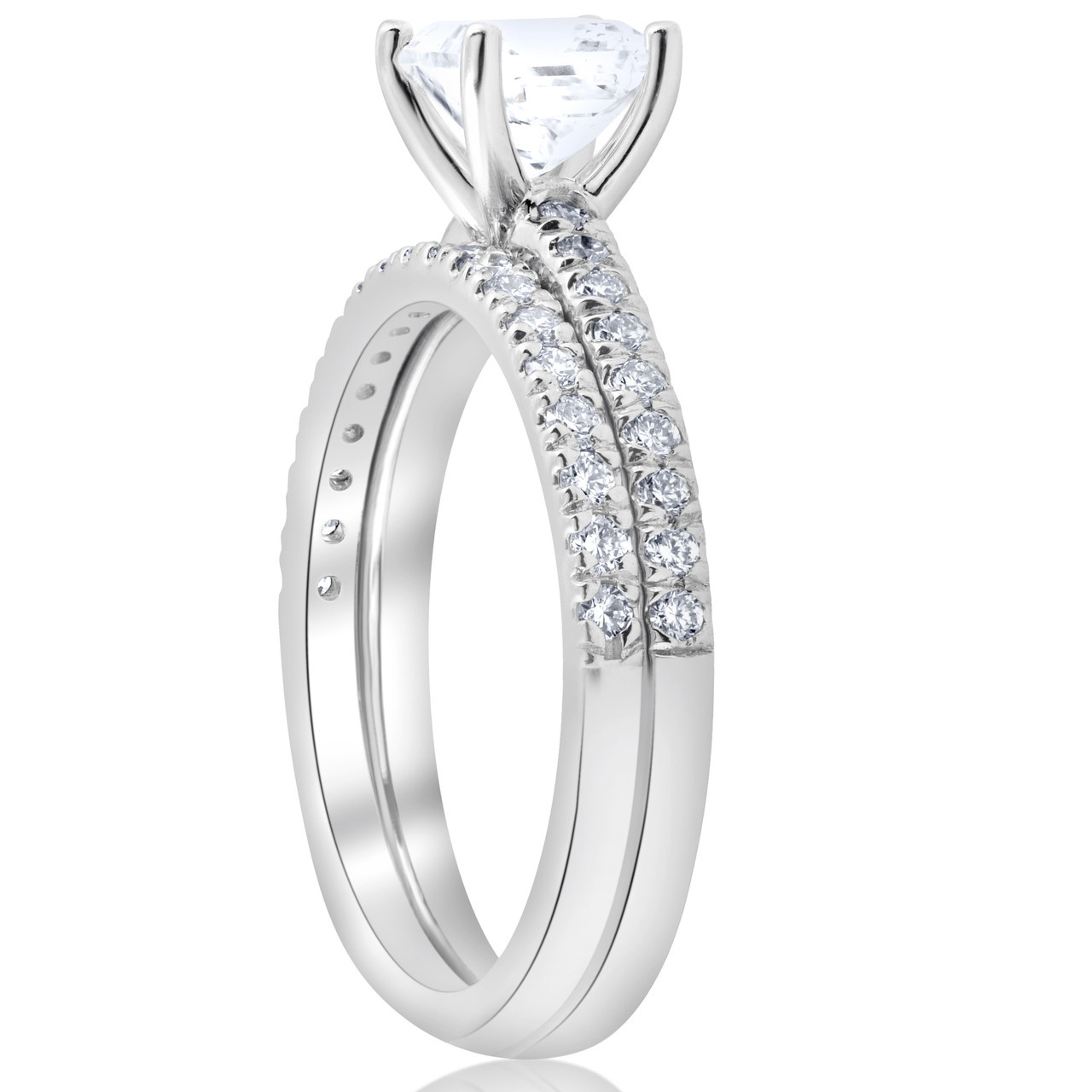 1.90Ct Princess Cut Diamond Wedding Engagement Ring Set White Gold Lab Grown (G-H, VS) 1.90Ct Princess Cut Diamond Wedding Engagement Ring Set White Gold Lab Grown (G-H, VS)