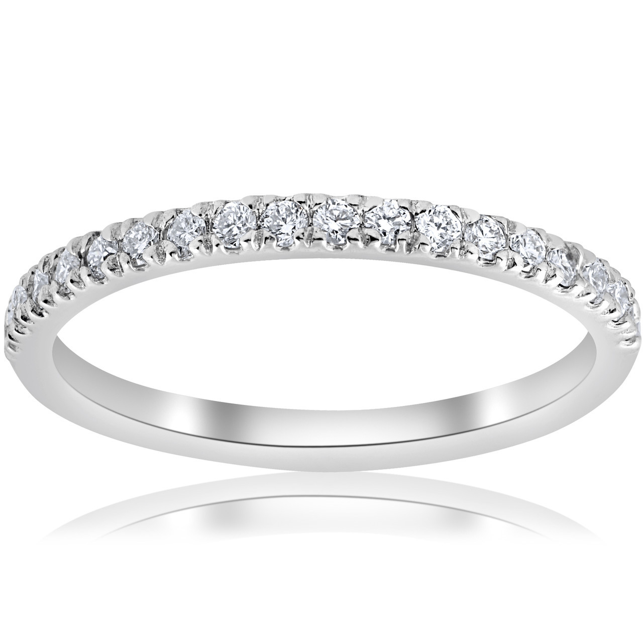 1/5ct Pave Diamond Wedding Ring Stackable Anniversary Band 14k White Gold (H-I, I1)