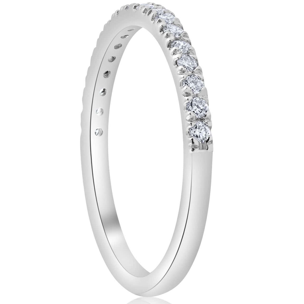 1/5ct Pave Diamond Wedding Ring Stackable Anniversary Band 14k White Gold (H-I, I1)
