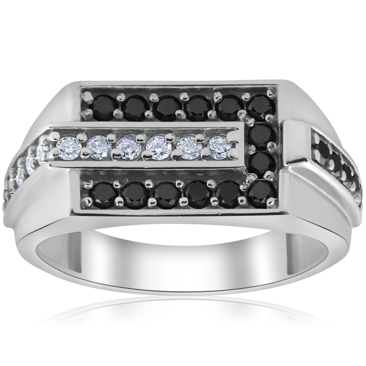 Mens 5/8ct Black & White Diamond Wedding Ring 10k White Gold (H-I, I1) Mens 5/8ct Black & White Diamond Wedding Ring 10k White Gold (H-I, I1)
