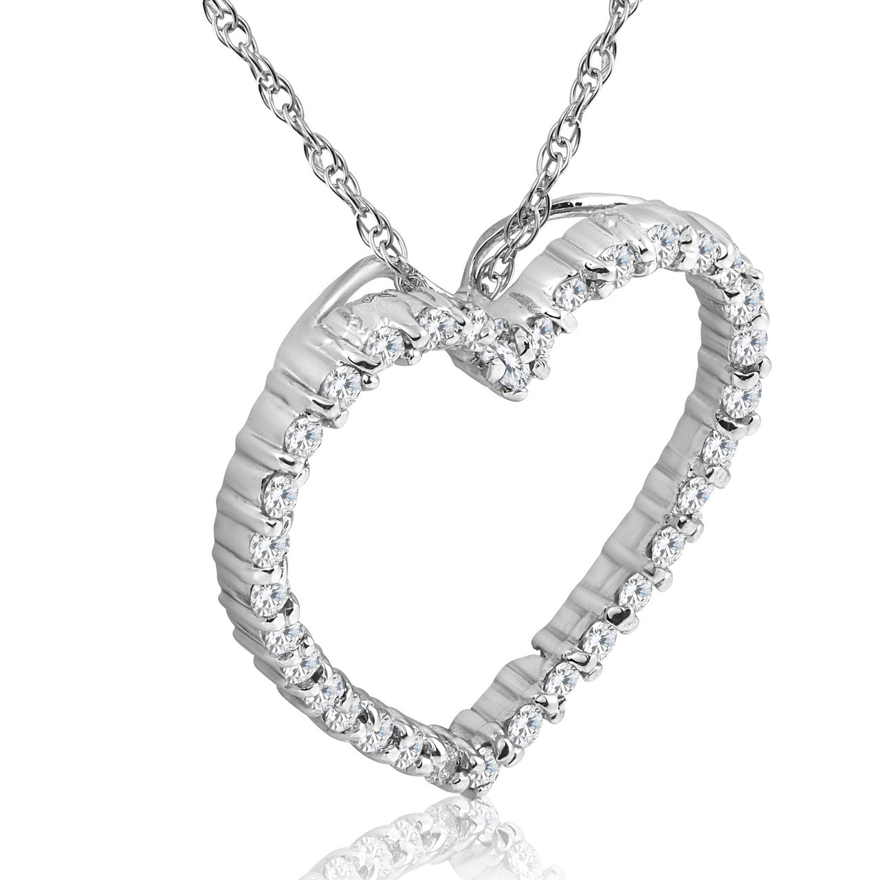 10K White Gold 1/2ct Diamond Heart Pendant Necklace (G-H, I2-I3)