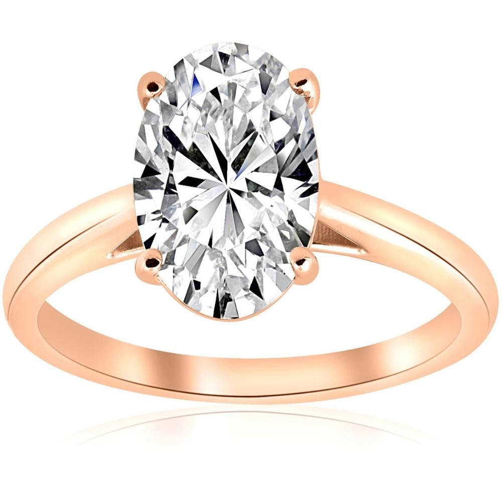 2ct Oval Cut Lab Grown Diamond Solitaire Engagement Ring 14k Rose Gold (G-H, VS)
